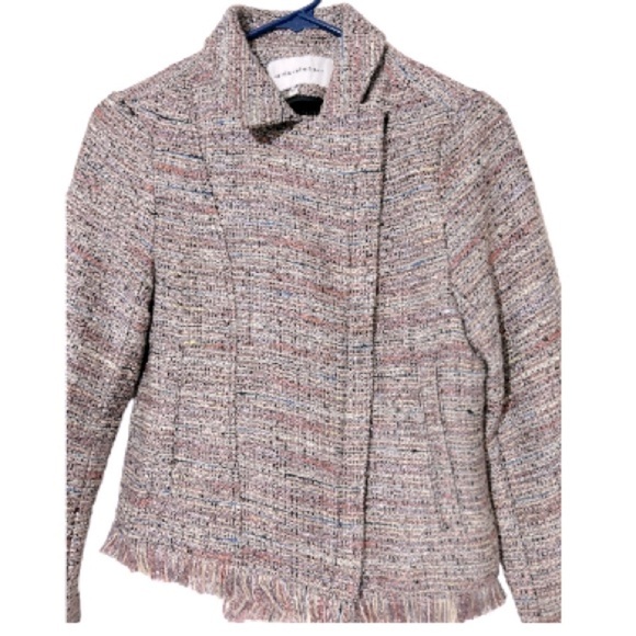 Cupcakes & Cashmere Multicolor Tweed Fringe Hem Moto Jacket Size XS - Picture 3 of 13